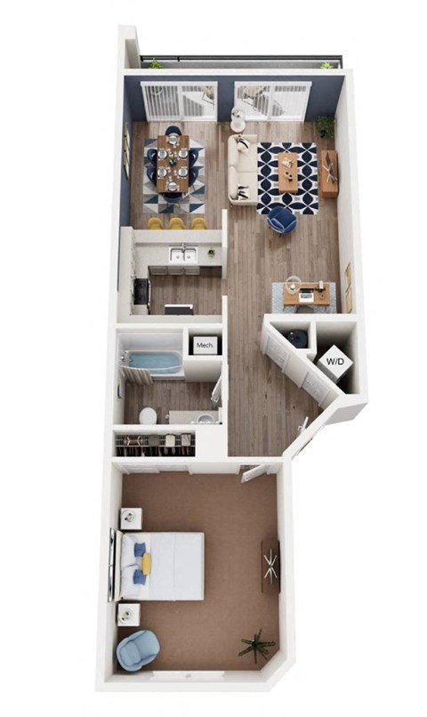 Floor plan for 1 bed, 1 bath, 890 sqft